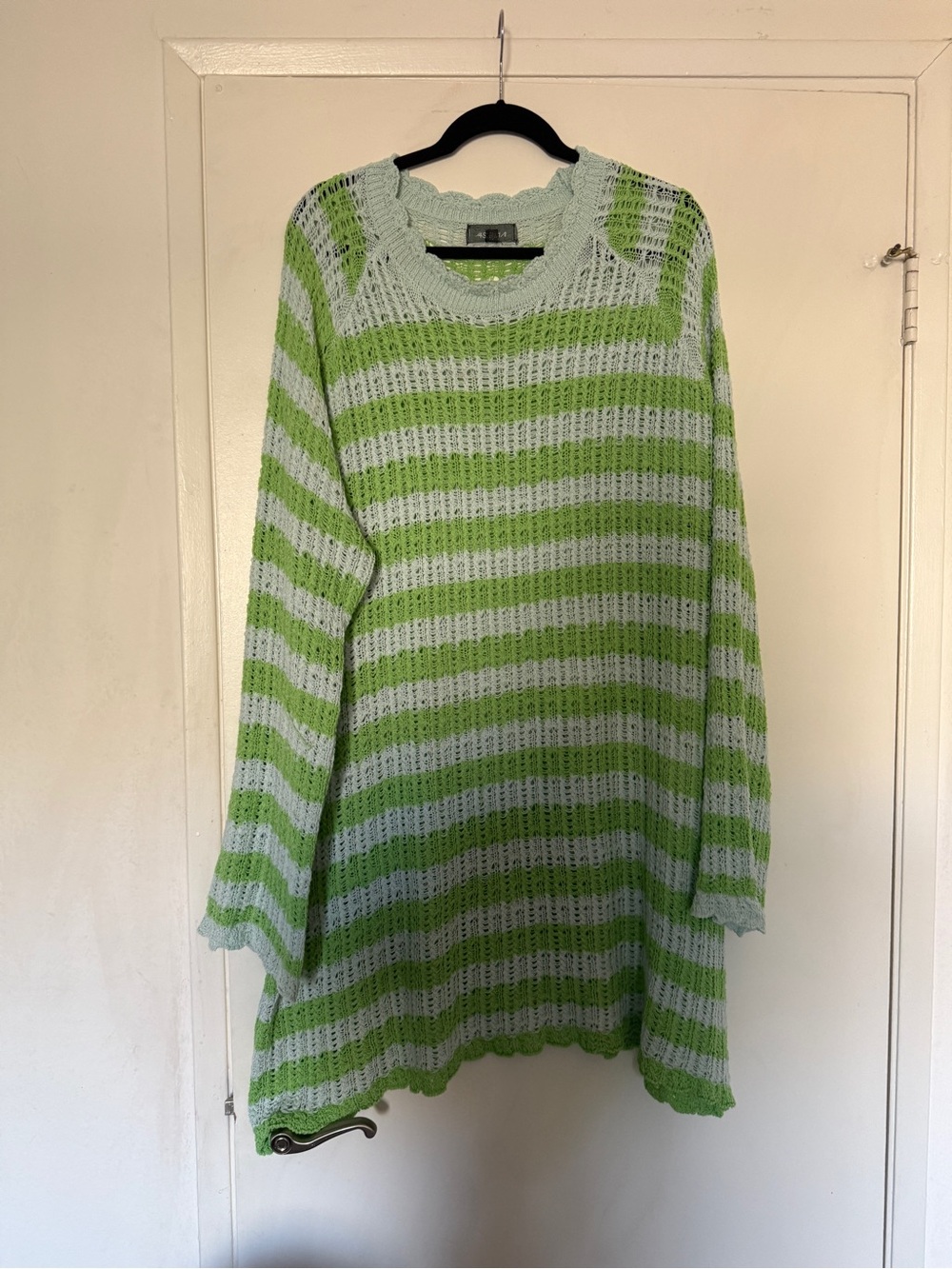 4SI3NNA Light Green and Mint Striped Knit Swim Coverup